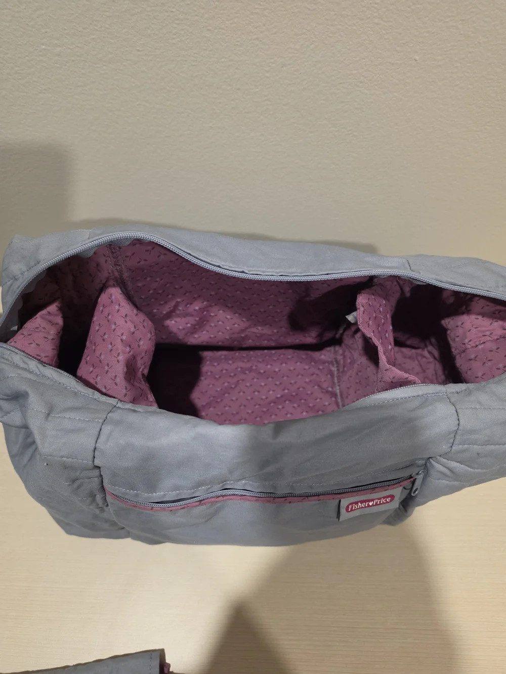 VTG 1985 Fisher Price Quilted Diaper Bag Set Slate Gray Burgundy Heart